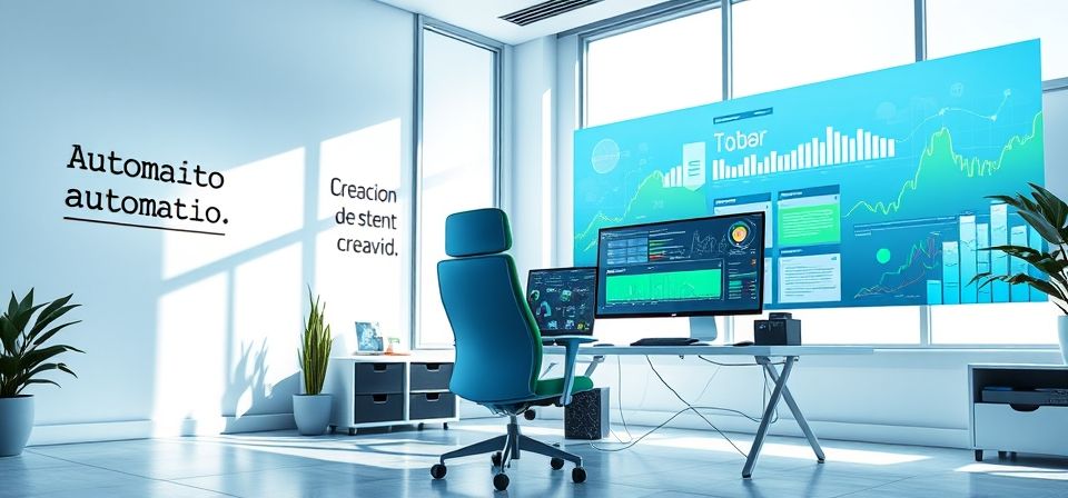 Representación visual de la creación de contenido automatizado con inteligencia artificial.