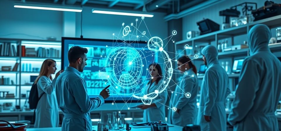 Investigador usando inteligencia artificial para analizar datos en una pantalla con gráficos