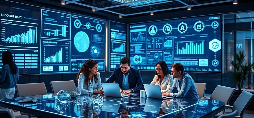 Representación visual de la inteligencia artificial analizando datos para la generación de leads.