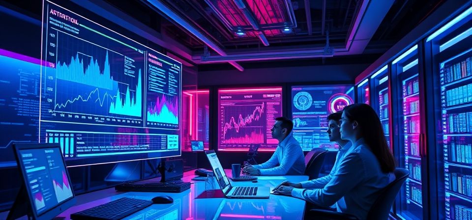 Representación visual de la IA analizando datos para optimizar campañas publicitarias