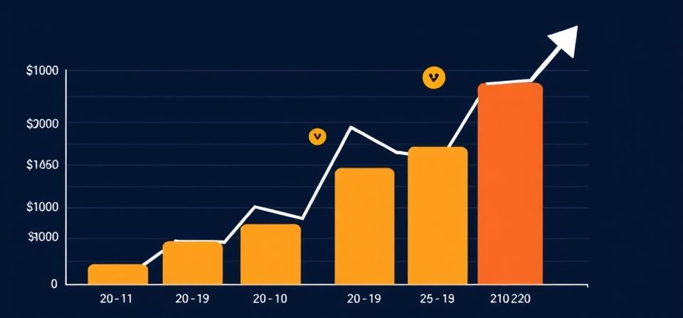 Gráfico mostrando el impacto de la IA en la optimización de anuncios y el retorno de inversión con flechas ascendentes.