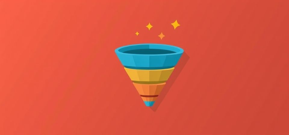 Representación visual de las etapas de un funnel de ventas, desde la conciencia hasta la acción.
